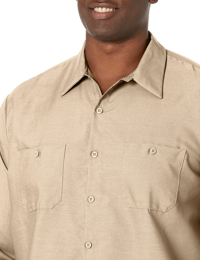 Red Kap Men's Industrial Work Shirt, Regular Fit, Long Sleeve, Light Tan, Large - Image 3